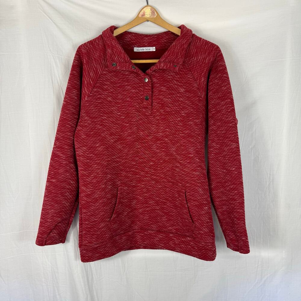 Michelle Mae Red Quilted Quarter Snap LS Polyester Pullover Medium